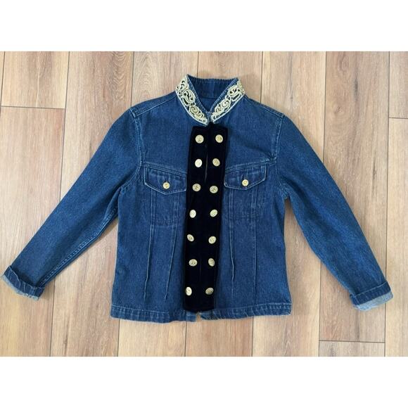 Vintage Military Style 90s Jacket Dark Jean Velvet Stefano Int. Size MED Womens - Picture 10 of 16